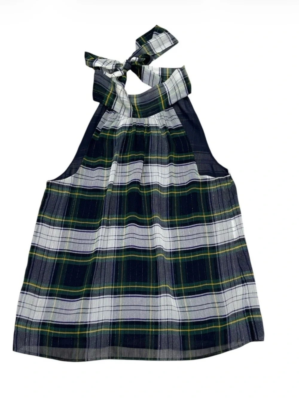 344. J. Crew Women’s Plaid Halter Casual Workwear Top in Black Green NWOT Size 4
